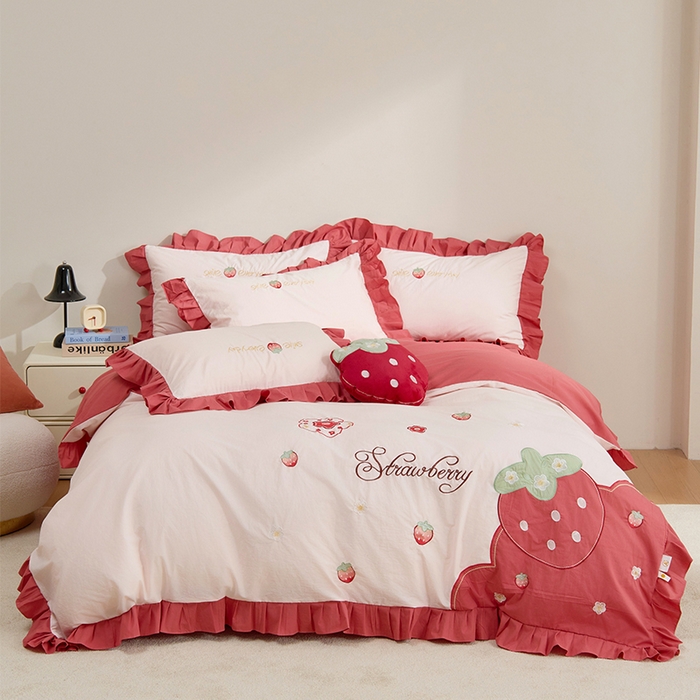 91家纺网 家纺一手货源 找家纺 （总）绒梦里 2026新款A类全棉水洗棉贴布绣韩版花边四件套