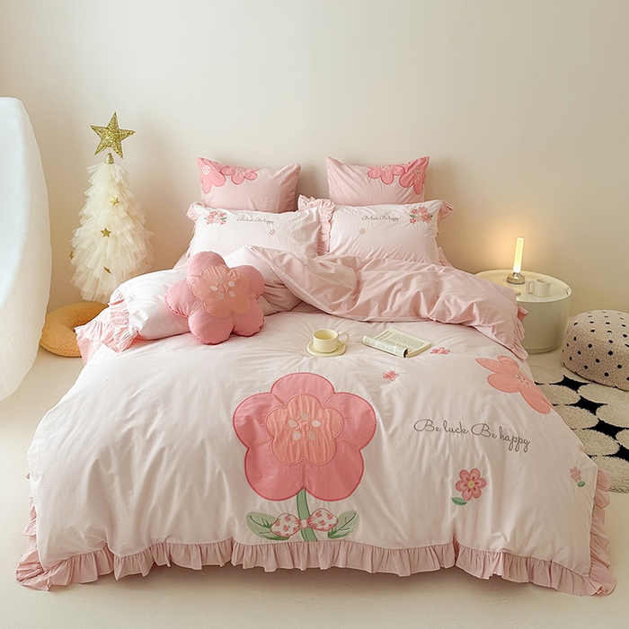 91家纺网 家纺一手货源 找家纺 （总）绒梦里 2026新款A类全棉水洗棉贴布绣韩版花边四件套