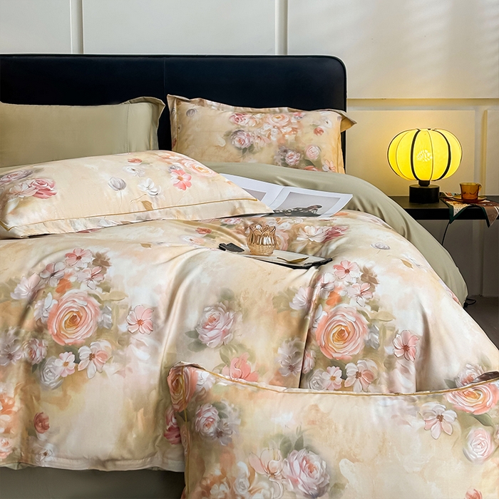 91家纺网 家纺一手货源 找家纺 帛美家纺 2026新款天丝棉数码印花四件套 芳昕