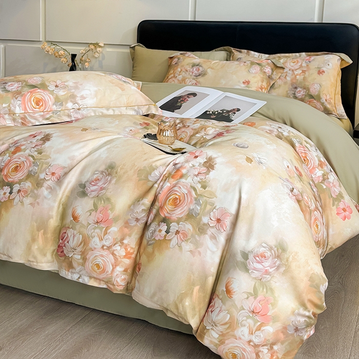 91家纺网 家纺一手货源 找家纺 帛美家纺 2026新款天丝棉数码印花四件套 芳昕