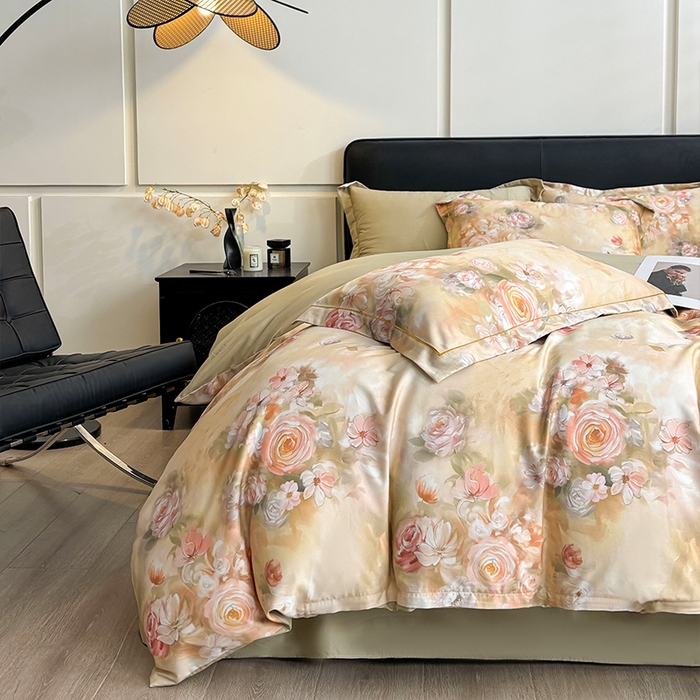 91家纺网 家纺一手货源 找家纺 帛美家纺 2026新款天丝棉数码印花四件套 芳昕