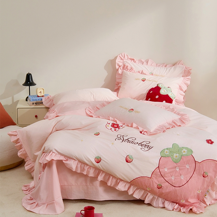 91家纺网 家纺一手货源 找家纺 （总）绒梦里 2026新款A类全棉水洗棉贴布绣韩版花边四件套