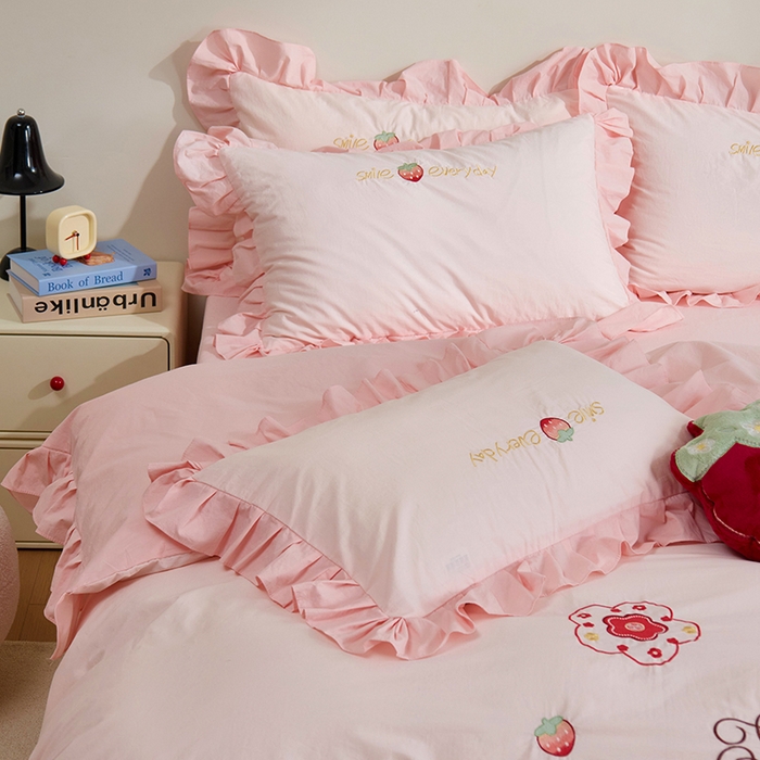 91家纺网 家纺一手货源 找家纺 （总）绒梦里 2026新款A类全棉水洗棉贴布绣韩版花边四件套