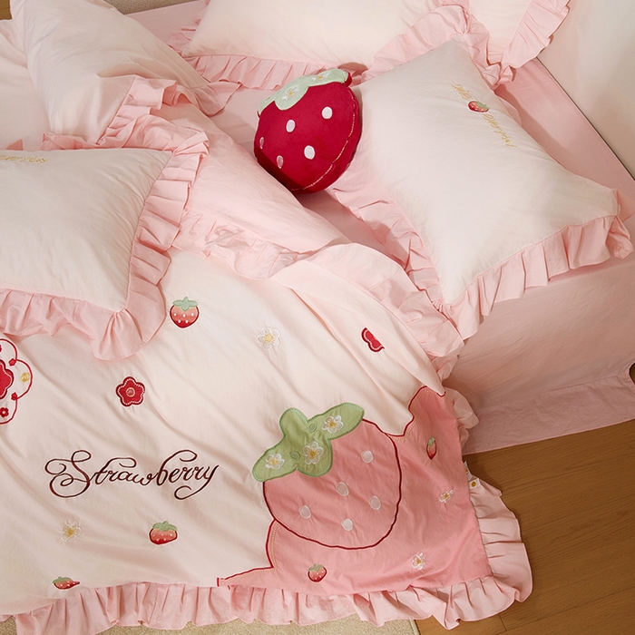 91家纺网 家纺一手货源 找家纺 （总）绒梦里 2026新款A类全棉水洗棉贴布绣韩版花边四件套