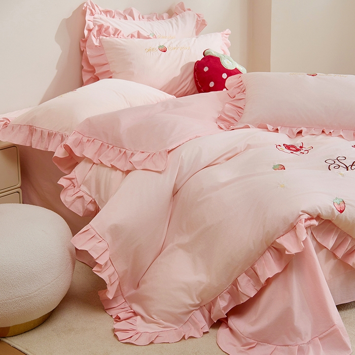 91家纺网 家纺一手货源 找家纺 （总）绒梦里 2026新款A类全棉水洗棉贴布绣韩版花边四件套