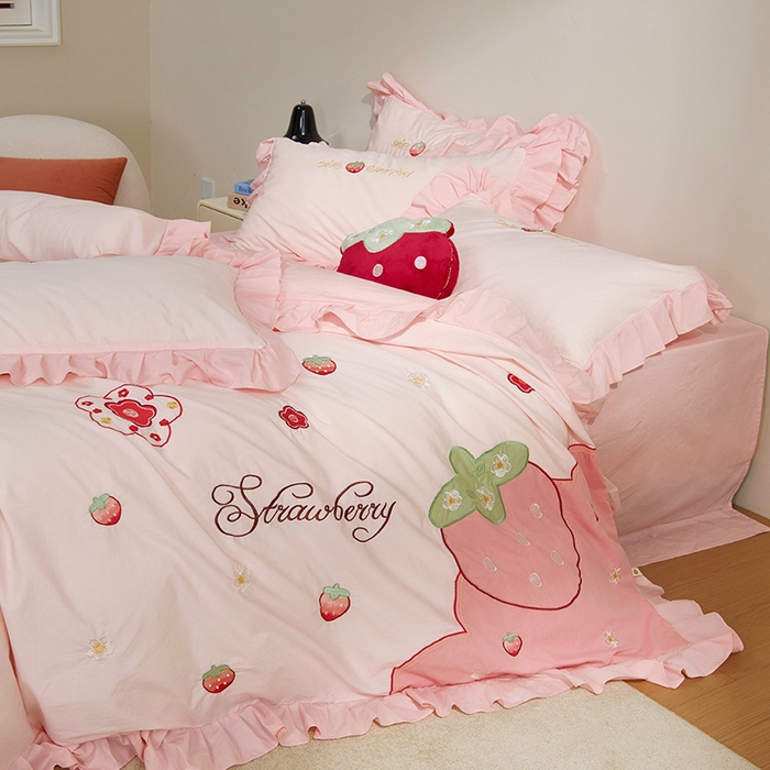 91家纺网 家纺一手货源 找家纺 （总）绒梦里 2026新款A类全棉水洗棉贴布绣韩版花边四件套