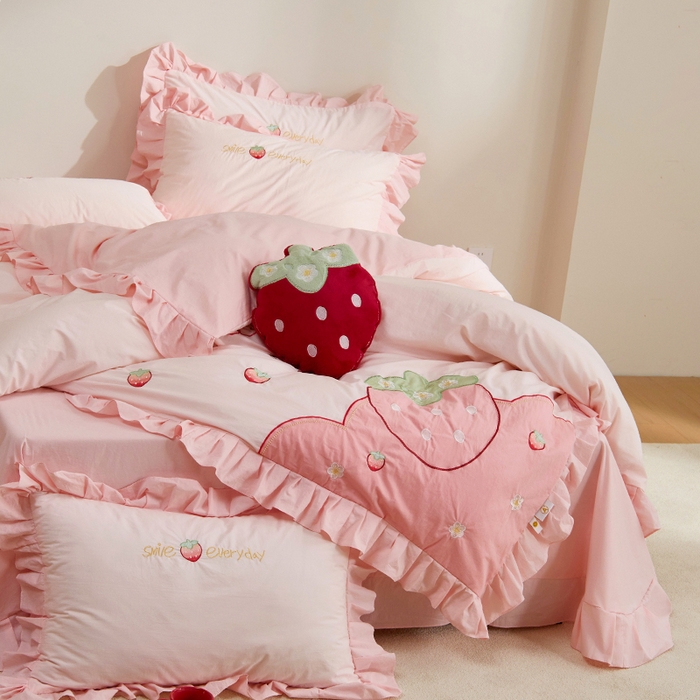 91家纺网 家纺一手货源 找家纺 （总）绒梦里 2026新款A类全棉水洗棉贴布绣韩版花边四件套