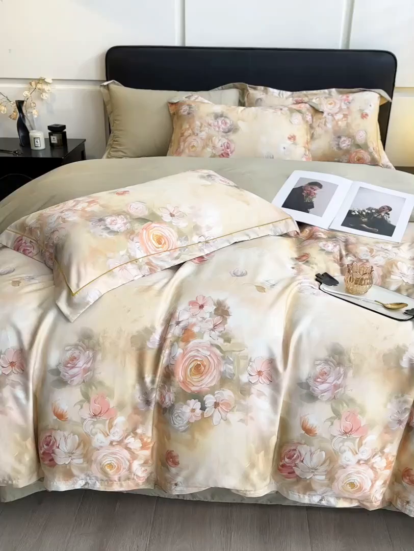 91家纺网 家纺一手货源 找家纺 帛美家纺 2026新款天丝棉数码印花四件套 芳昕