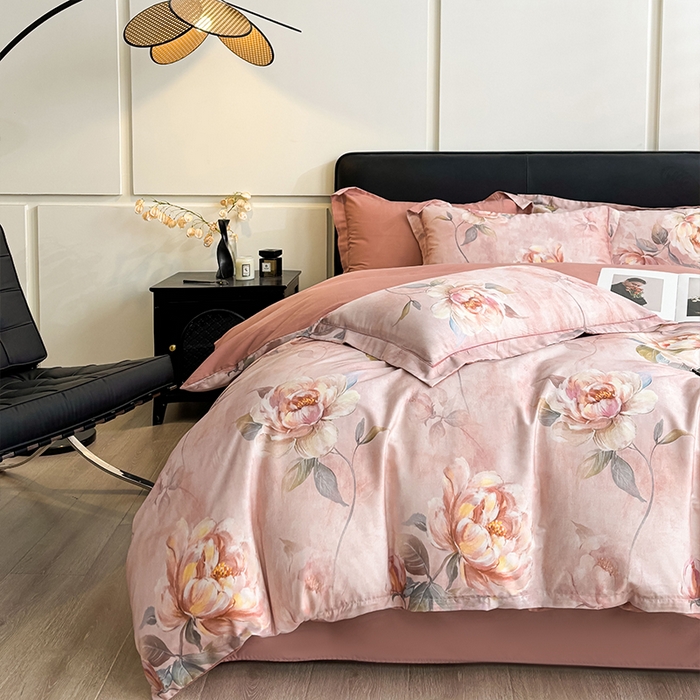 91家纺网 家纺一手货源 找家纺 帛美家纺 2026新款天丝棉数码印花四件套 荷露韵