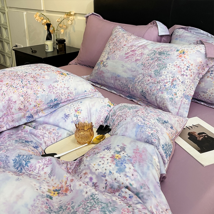 91家纺网 家纺一手货源 找家纺 帛美家纺 2026新款天丝棉数码印花四件套 花海恋人