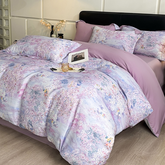 91家纺网 家纺一手货源 找家纺 帛美家纺 2026新款天丝棉数码印花四件套 花海恋人