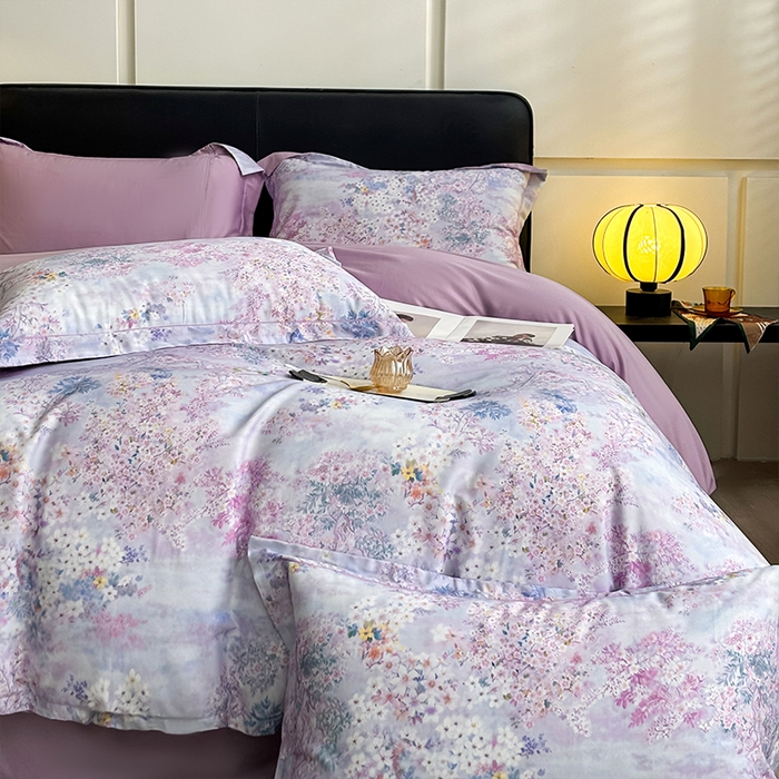 91家纺网 家纺一手货源 找家纺 帛美家纺 2026新款天丝棉数码印花四件套 花海恋人