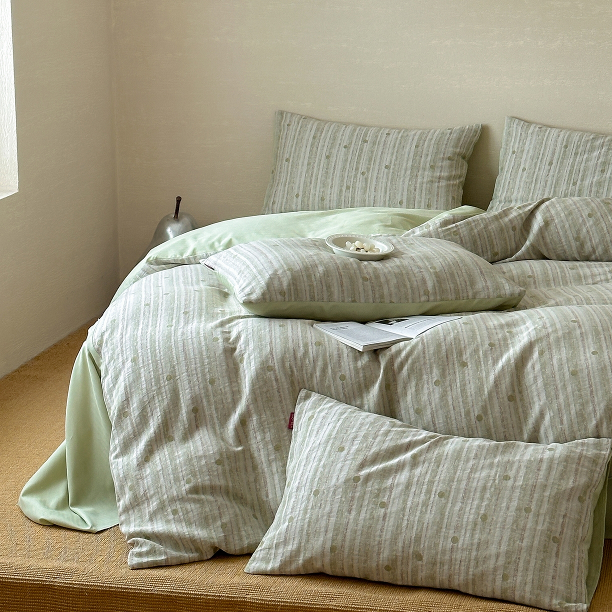 91家纺网 家纺一手货源 找家纺 （总）静家居-简约原创家纺 2026新款轻治愈系双层纱水洗提花四件套-罗马假日系列（小号床单款188/ 标准床单款258 / 加大床单款278 1.5床笠款268 / 1.8床笠款268 / 2.0床