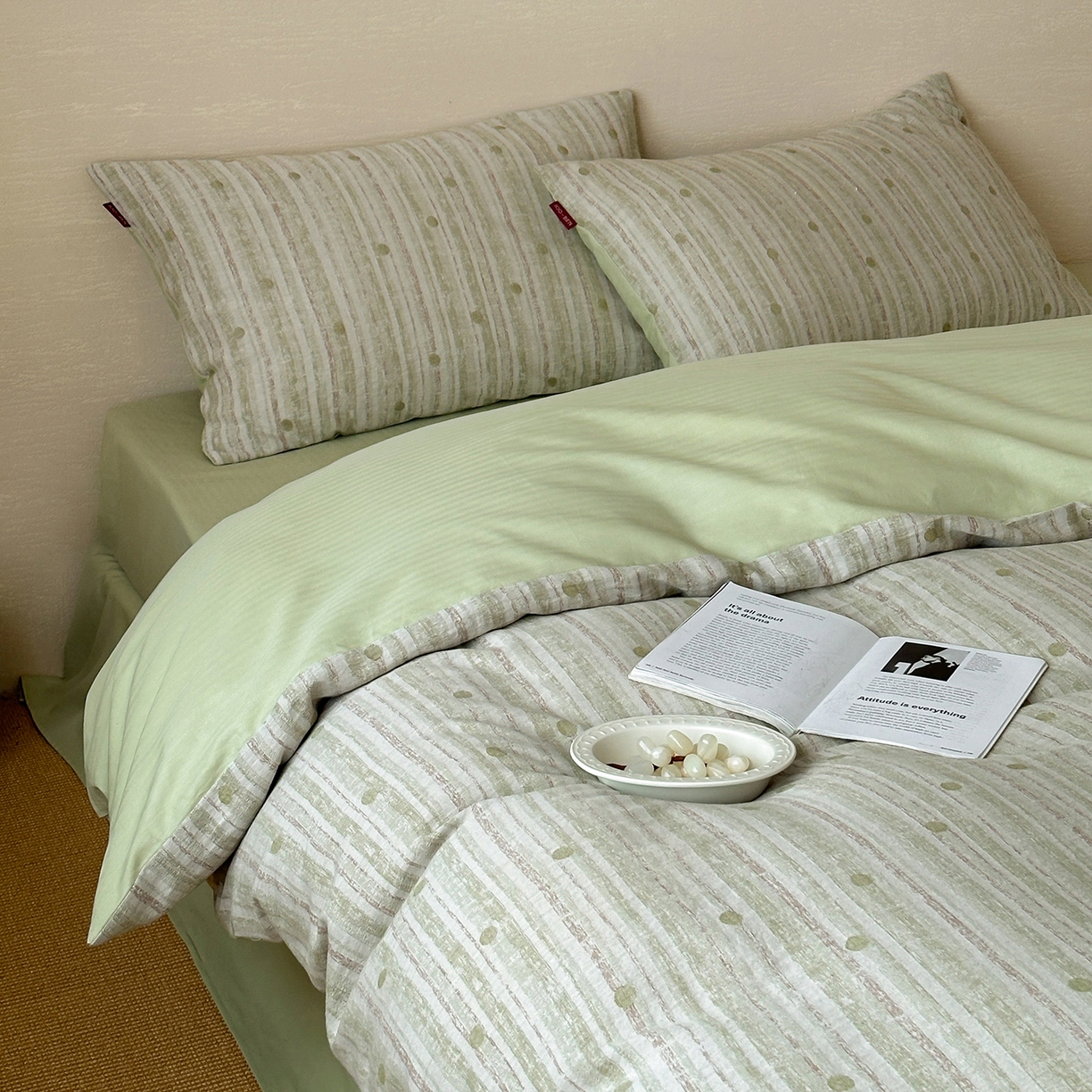 91家纺网 家纺一手货源 找家纺 （总）静家居-简约原创家纺 2026新款轻治愈系双层纱水洗提花四件套-罗马假日系列（小号床单款188/ 标准床单款258 / 加大床单款278 1.5床笠款268 / 1.8床笠款268 / 2.0床