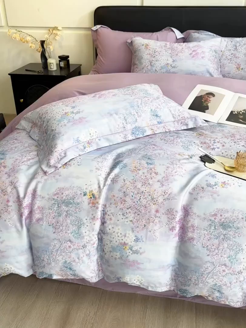 91家纺网 家纺一手货源 找家纺 帛美家纺 2026新款天丝棉数码印花四件套 花海恋人