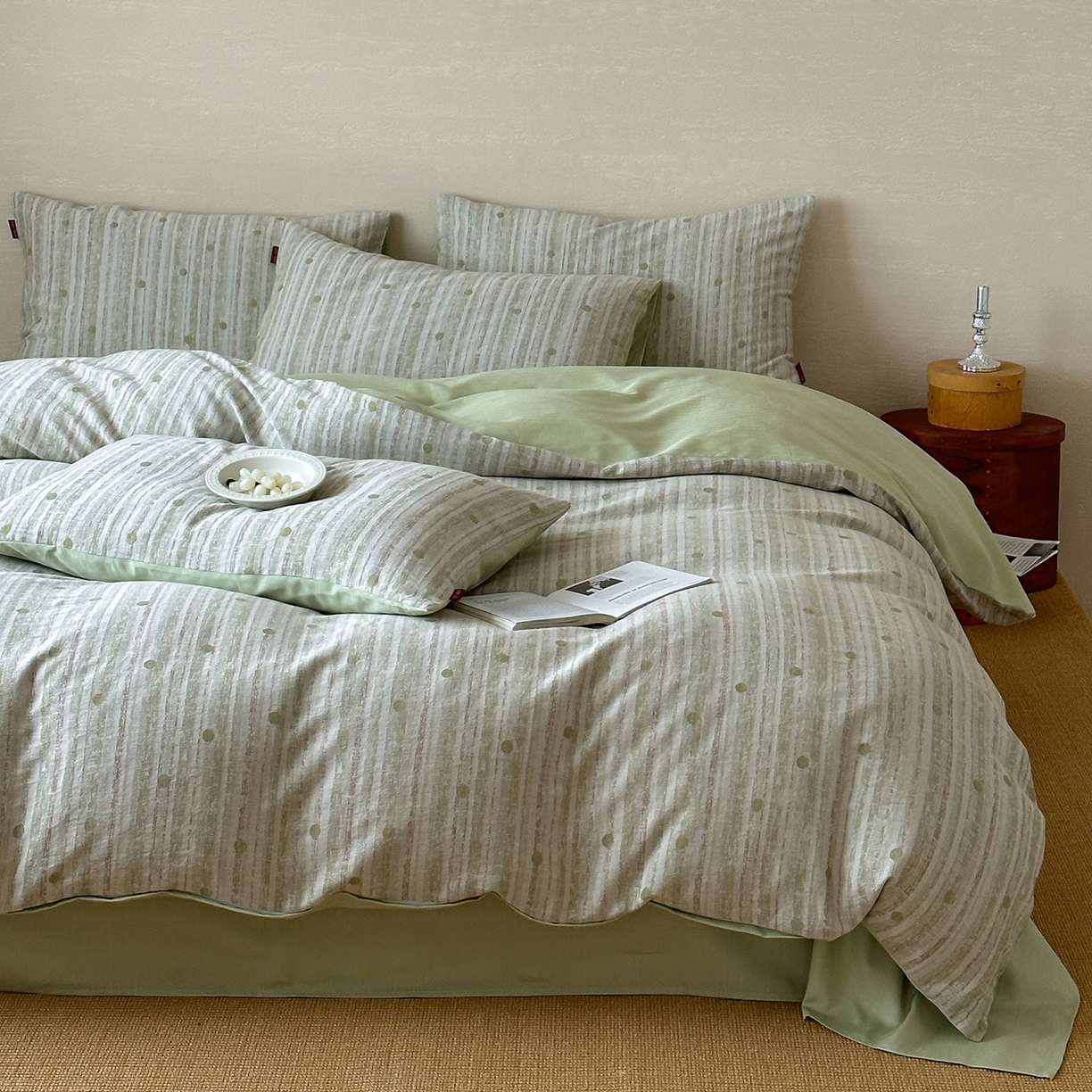 91家纺网 家纺一手货源 找家纺 （总）静家居-简约原创家纺 2026新款轻治愈系双层纱水洗提花四件套-罗马假日系列（小号床单款188/ 标准床单款258 / 加大床单款278 1.5床笠款268 / 1.8床笠款268 / 2.0床