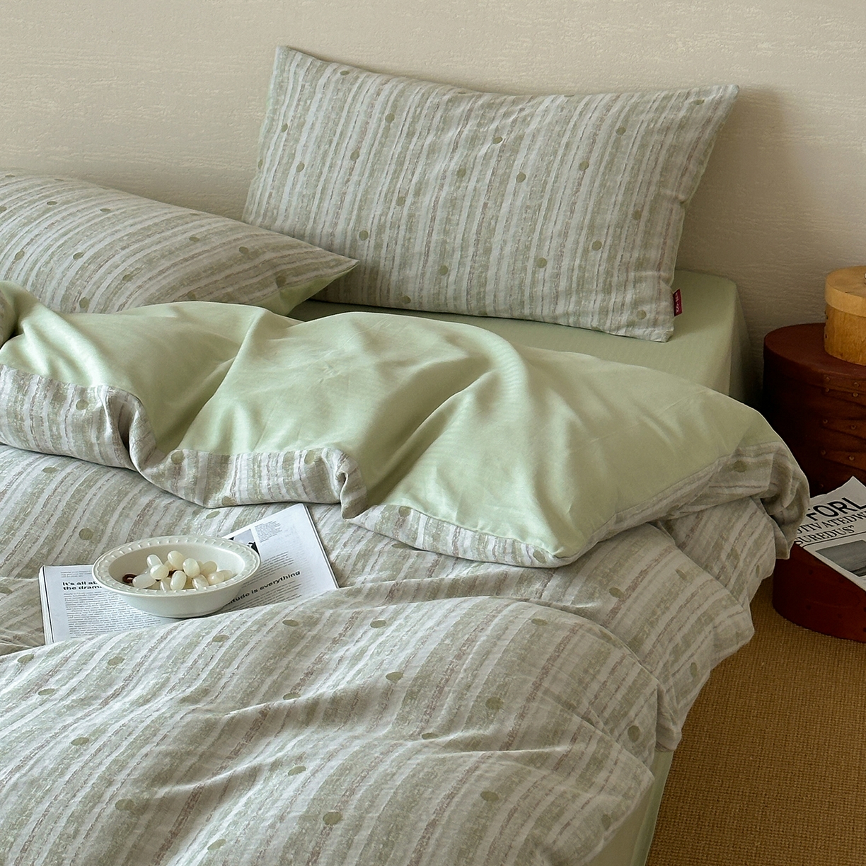 91家纺网 家纺一手货源 找家纺 静家居-简约原创家纺 2026新款轻治愈系双层纱水洗提花四件套-罗马假日系列（小号床单款188/ 标准床单款258 / 加大床单款278 1.5床笠款268 / 1.8床笠款268 / 2.0床笠款2