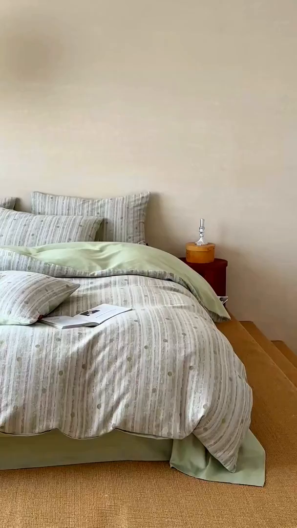 91家纺网 家纺一手货源 找家纺 （总）静家居-简约原创家纺 2026新款轻治愈系双层纱水洗提花四件套-罗马假日系列（小号床单款188/ 标准床单款258 / 加大床单款278 1.5床笠款268 / 1.8床笠款268 / 2.0床