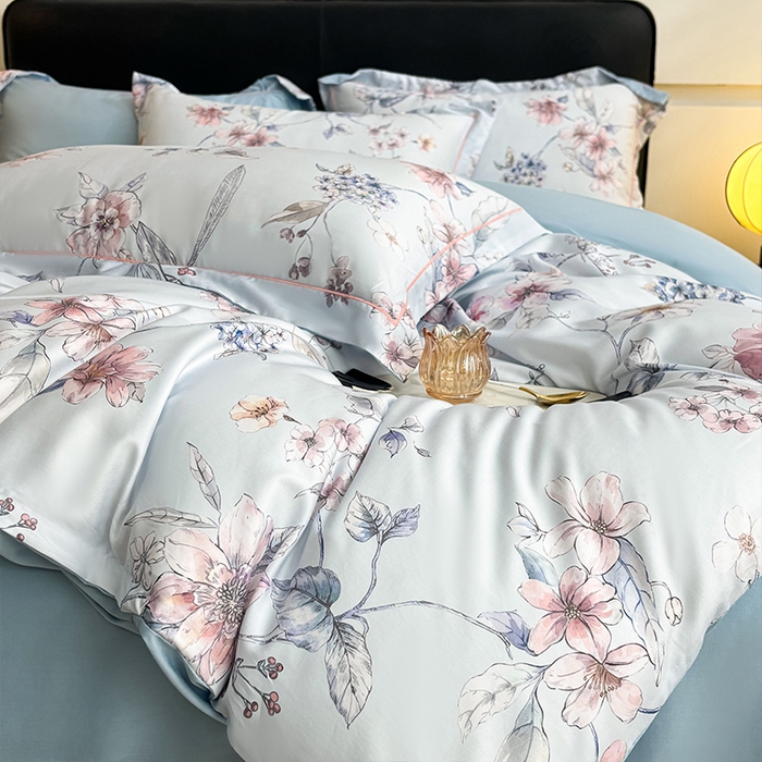 91家纺网 家纺一手货源 找家纺 帛美家纺 2026新款天丝棉数码印花四件套 花拾