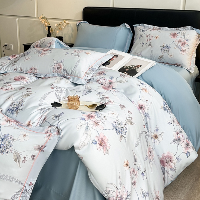 91家纺网 家纺一手货源 找家纺 帛美家纺 2026新款天丝棉数码印花四件套 花拾