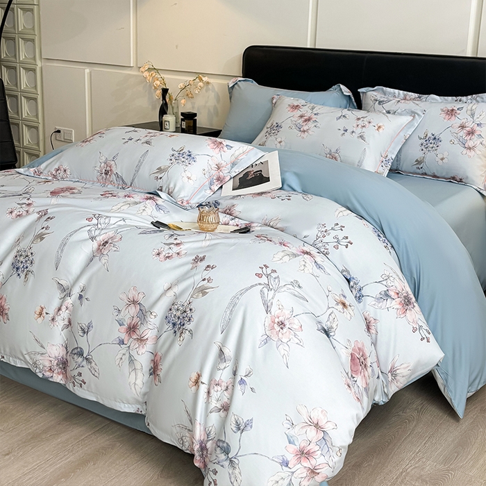 91家纺网 家纺一手货源 找家纺 帛美家纺 2026新款天丝棉数码印花四件套 花拾