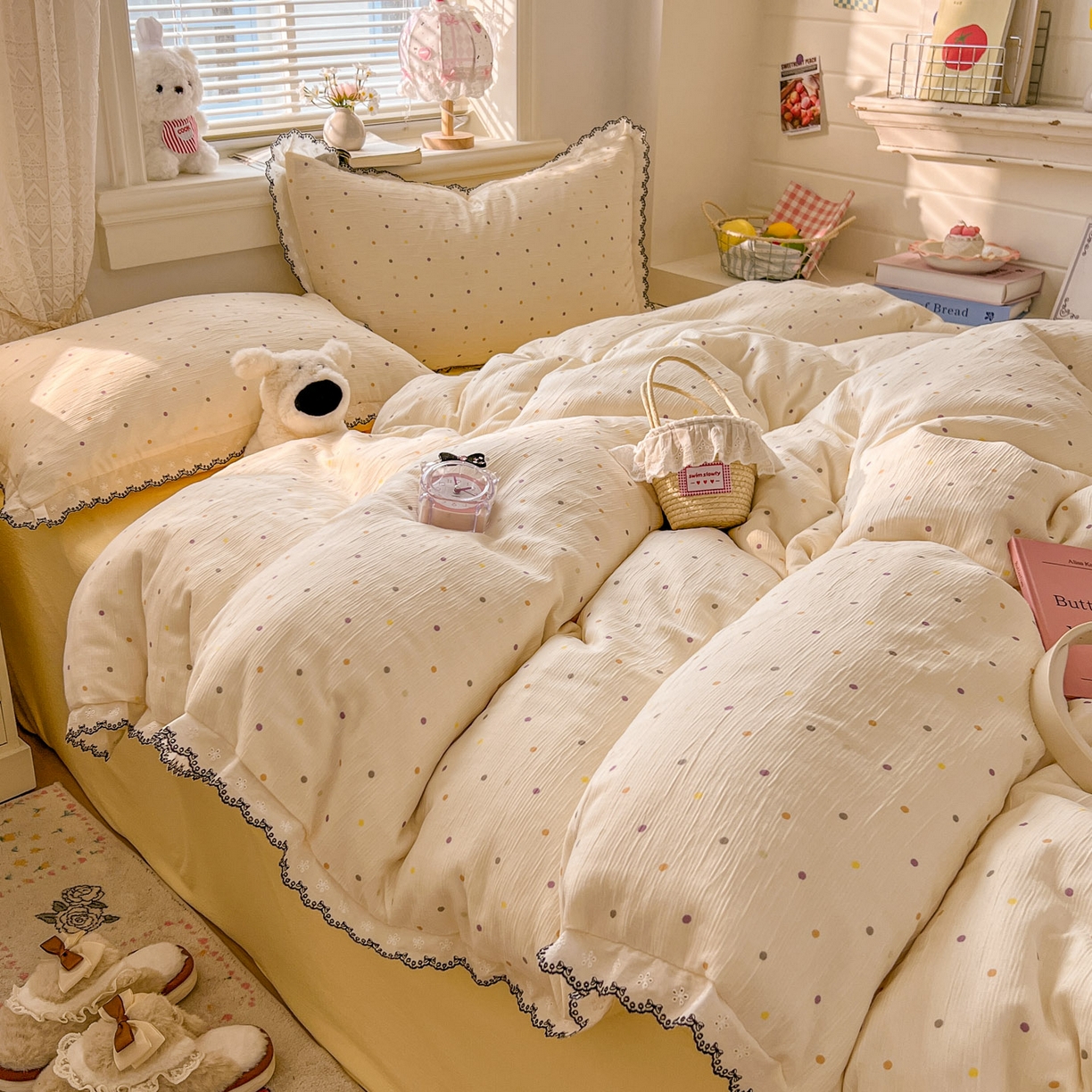 91家纺网 家纺一手货源 找家纺 （总）晚爱家纺（原晚安家居） 2026新款蕾丝刺绣花边韩版少女公主风三层纱四件套