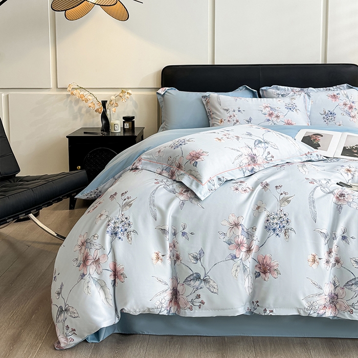 91家纺网 家纺一手货源 找家纺 帛美家纺 2026新款天丝棉数码印花四件套 花拾