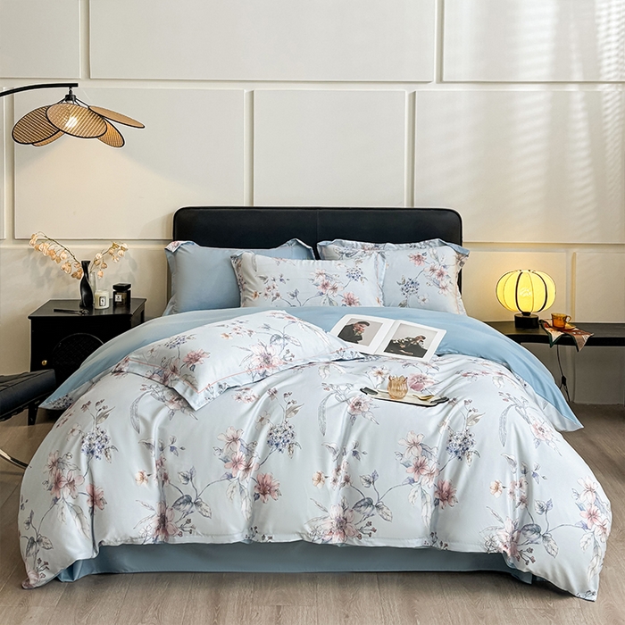 91家纺网 家纺一手货源 找家纺 帛美家纺 2026新款天丝棉数码印花四件套 花拾