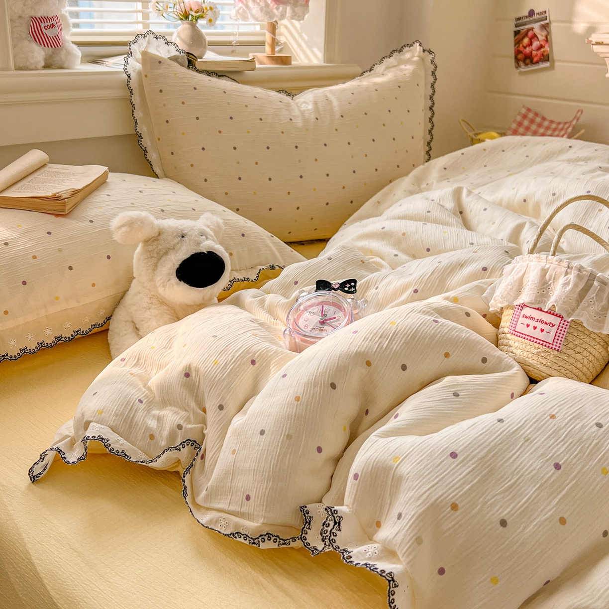 91家纺网 家纺一手货源 找家纺 （总）晚爱家纺（原晚安家居） 2026新款蕾丝刺绣花边韩版少女公主风三层纱四件套