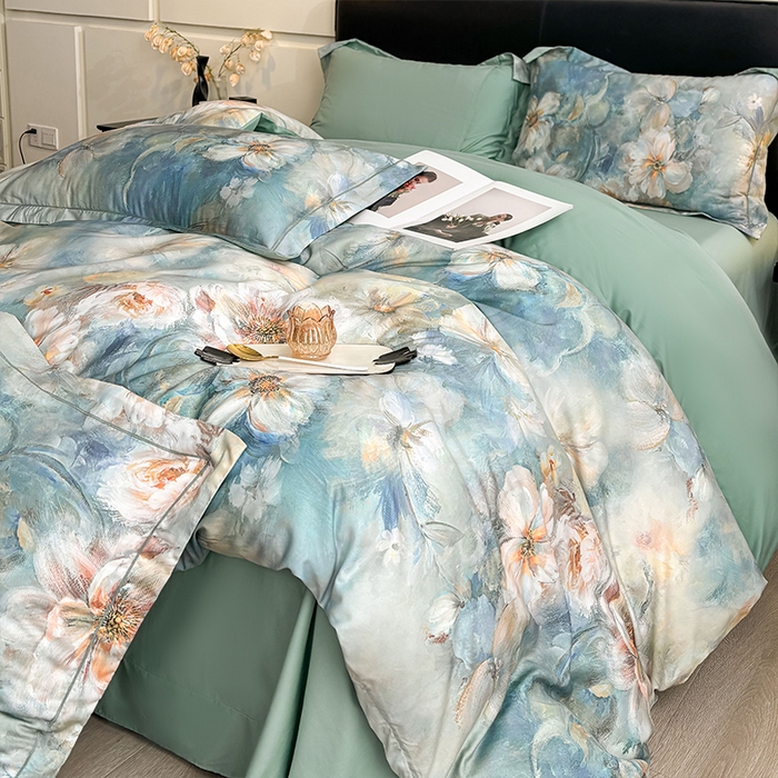 91家纺网 家纺一手货源 找家纺 帛美家纺 2026新款天丝棉数码印花四件套 花漾时光