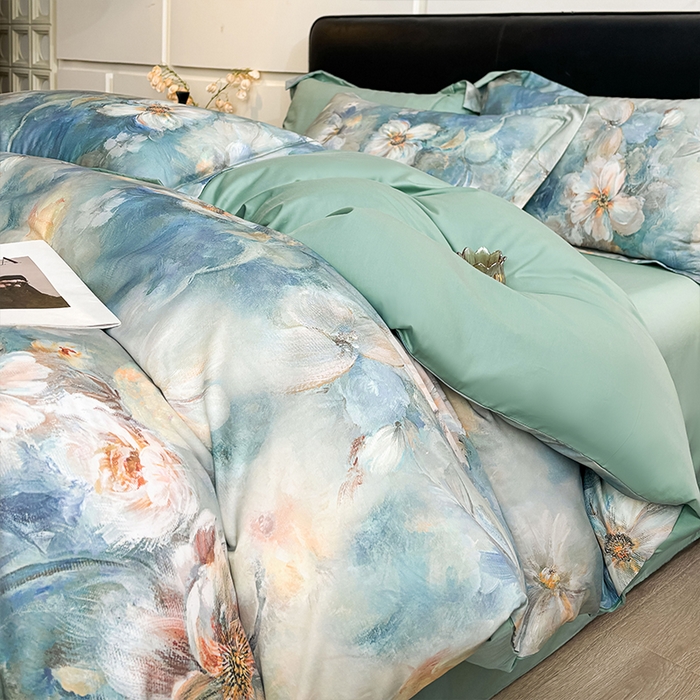 91家纺网 家纺一手货源 找家纺 帛美家纺 2026新款天丝棉数码印花四件套 花漾时光