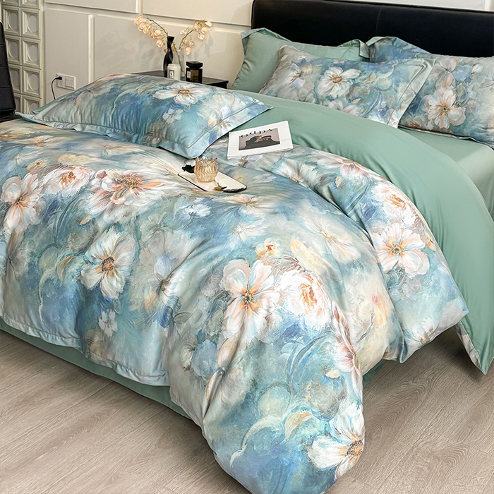 91家纺网 家纺一手货源 找家纺 帛美家纺 2026新款天丝棉数码印花四件套 花漾时光