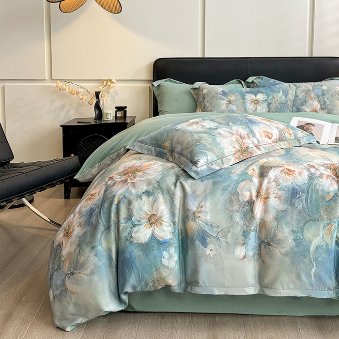 91家纺网 家纺一手货源 找家纺 帛美家纺 2026新款天丝棉数码印花四件套 花漾时光