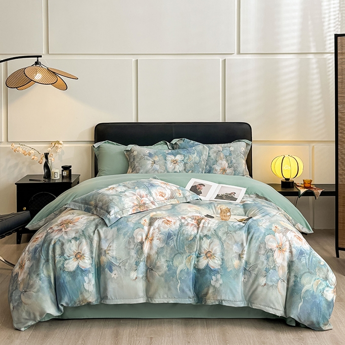 91家纺网 家纺一手货源 找家纺 帛美家纺 2026新款天丝棉数码印花四件套 花漾时光