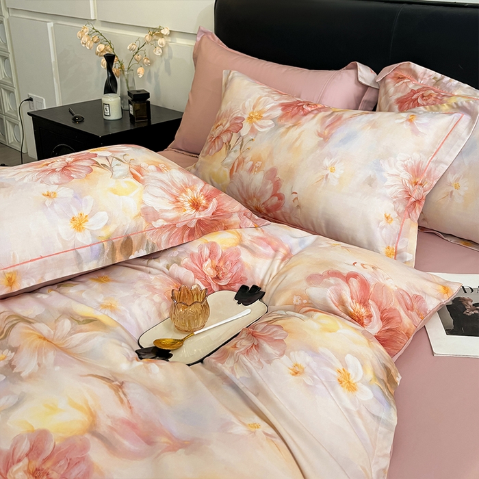 91家纺网 家纺一手货源 找家纺 帛美家纺 2026新款天丝棉数码印花四件套 梦秋兰