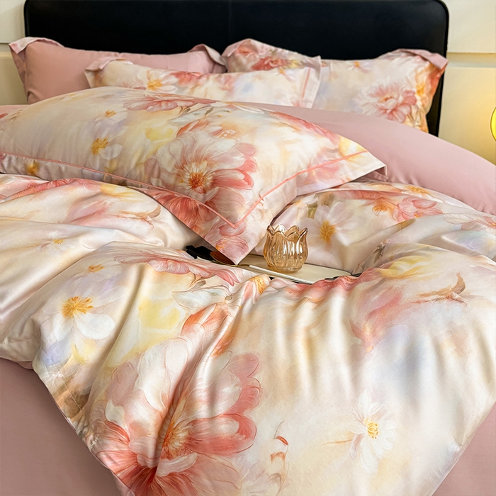 91家纺网 家纺一手货源 找家纺 帛美家纺 2026新款天丝棉数码印花四件套 梦秋兰