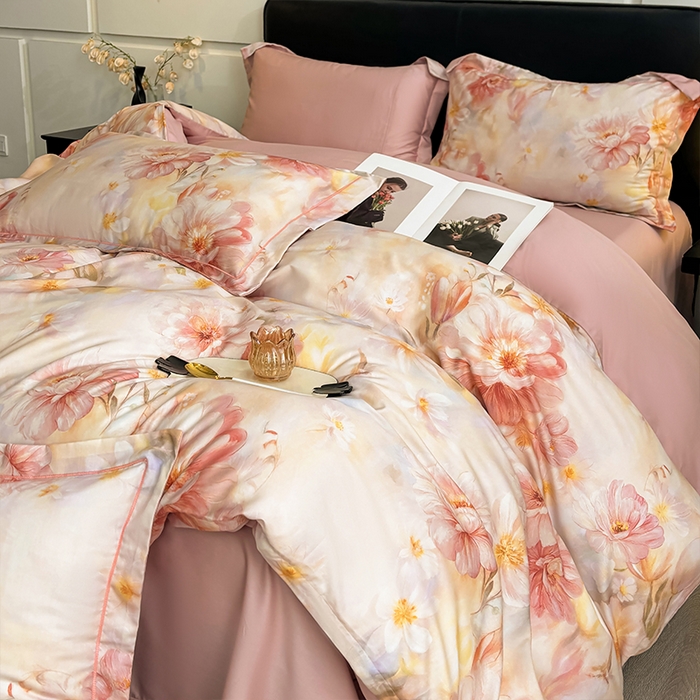 91家纺网 家纺一手货源 找家纺 帛美家纺 2026新款天丝棉数码印花四件套 梦秋兰