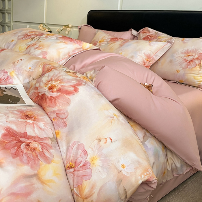 91家纺网 家纺一手货源 找家纺 帛美家纺 2026新款天丝棉数码印花四件套 梦秋兰