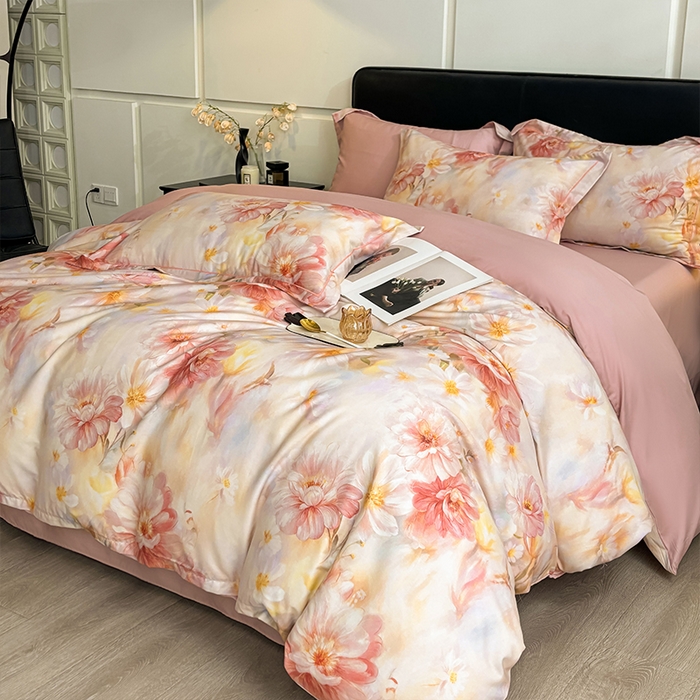 91家纺网 家纺一手货源 找家纺 帛美家纺 2026新款天丝棉数码印花四件套 梦秋兰