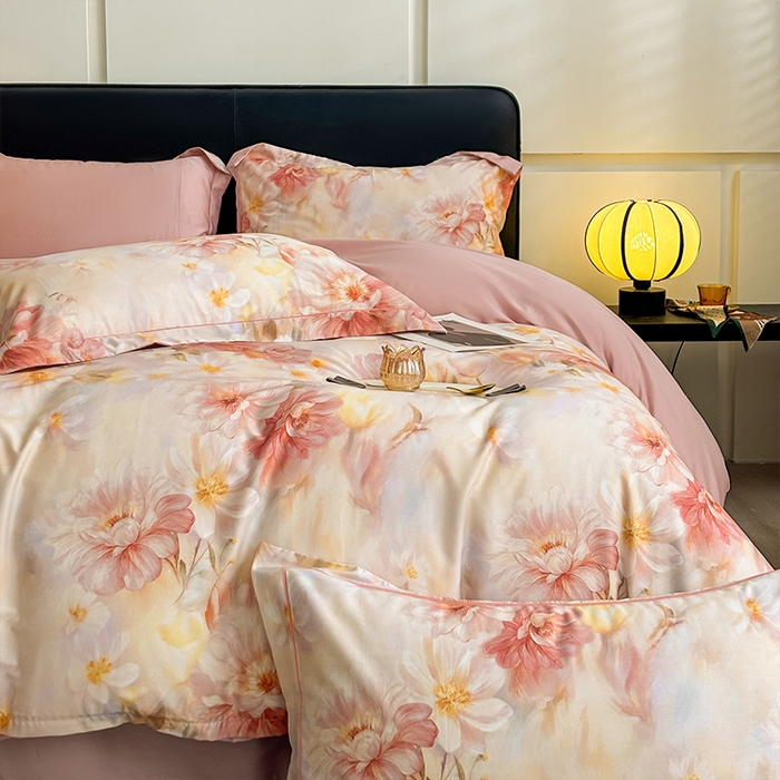 91家纺网 家纺一手货源 找家纺 帛美家纺 2026新款天丝棉数码印花四件套 梦秋兰