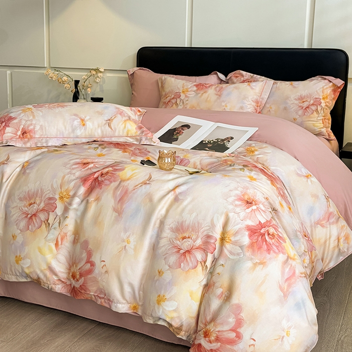 91家纺网 家纺一手货源 找家纺 帛美家纺 2026新款天丝棉数码印花四件套 梦秋兰