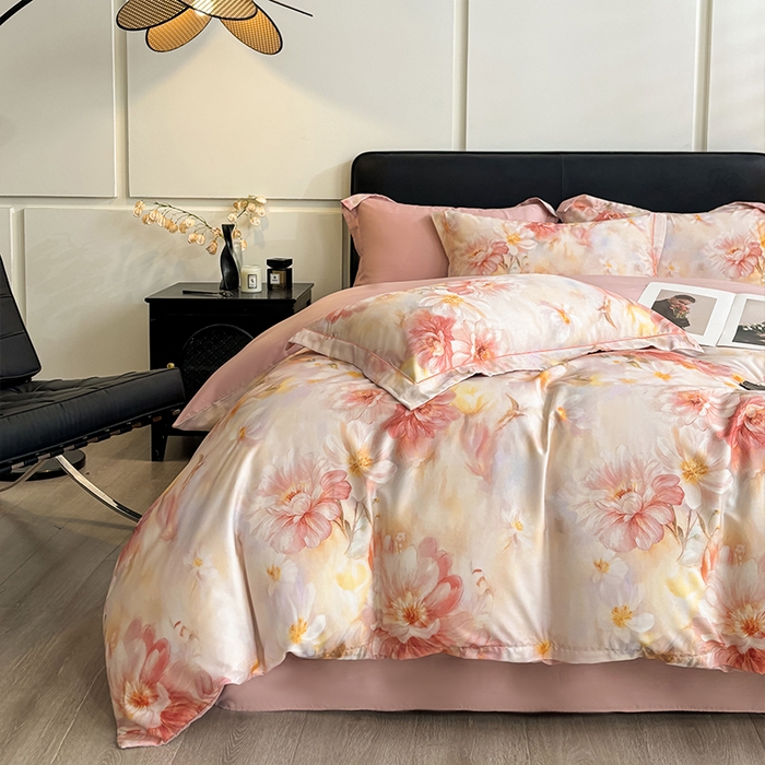 91家纺网 家纺一手货源 找家纺 帛美家纺 2026新款天丝棉数码印花四件套 梦秋兰