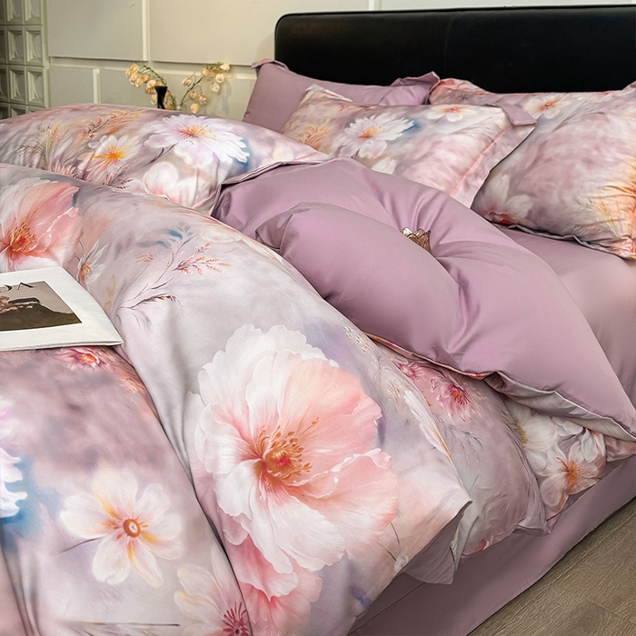 91家纺网 家纺一手货源 找家纺 帛美家纺 2026新款天丝棉数码印花四件套 牡丹国色