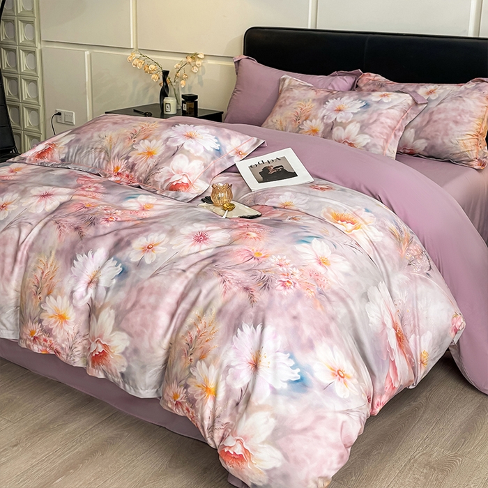 91家纺网 家纺一手货源 找家纺 帛美家纺 2026新款天丝棉数码印花四件套 牡丹国色