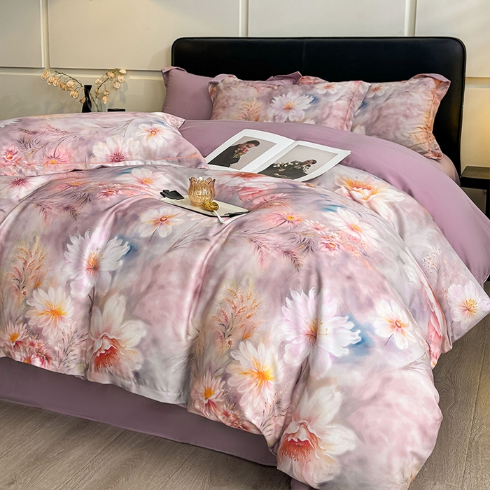 91家纺网 家纺一手货源 找家纺 帛美家纺 2026新款天丝棉数码印花四件套 牡丹国色