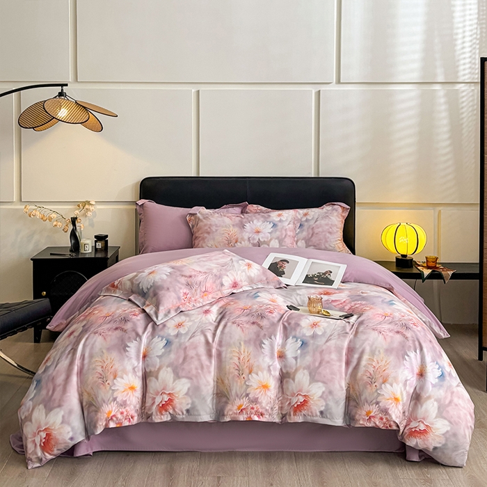 91家纺网 家纺一手货源 找家纺 帛美家纺 2026新款天丝棉数码印花四件套 牡丹国色