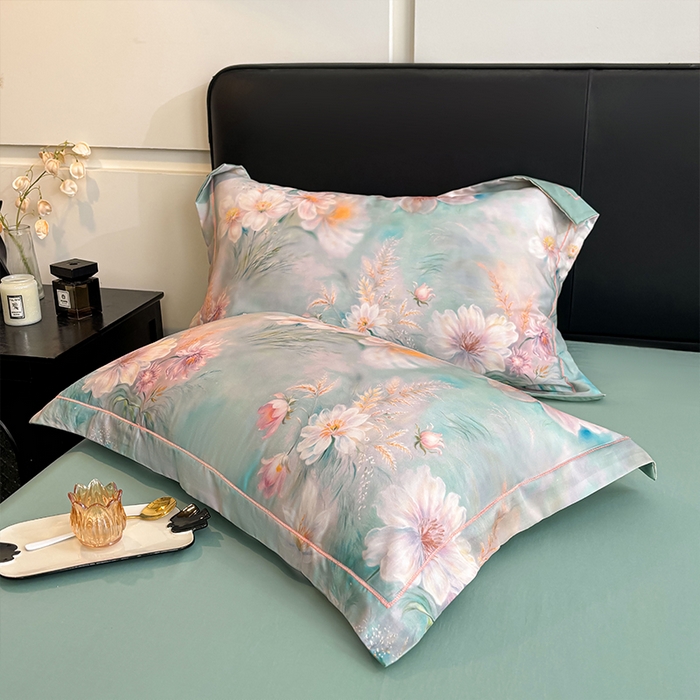 91家纺网 家纺一手货源 找家纺 帛美家纺 2026新款天丝棉数码印花四件套 牡丹国色-绿