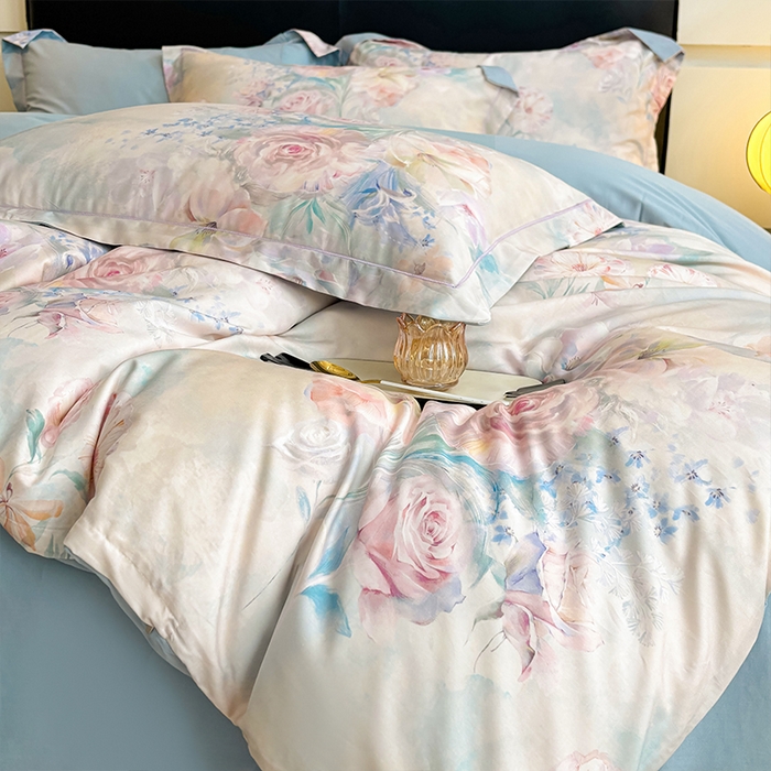 91家纺网 家纺一手货源 找家纺 帛美家纺 2026新款天丝棉数码印花四件套 云瑾木兰