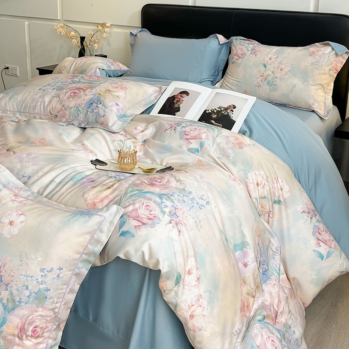 91家纺网 家纺一手货源 找家纺 帛美家纺 2026新款天丝棉数码印花四件套 云瑾木兰