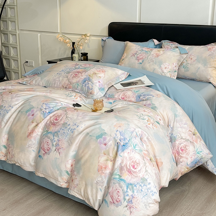 91家纺网 家纺一手货源 找家纺 帛美家纺 2026新款天丝棉数码印花四件套 云瑾木兰